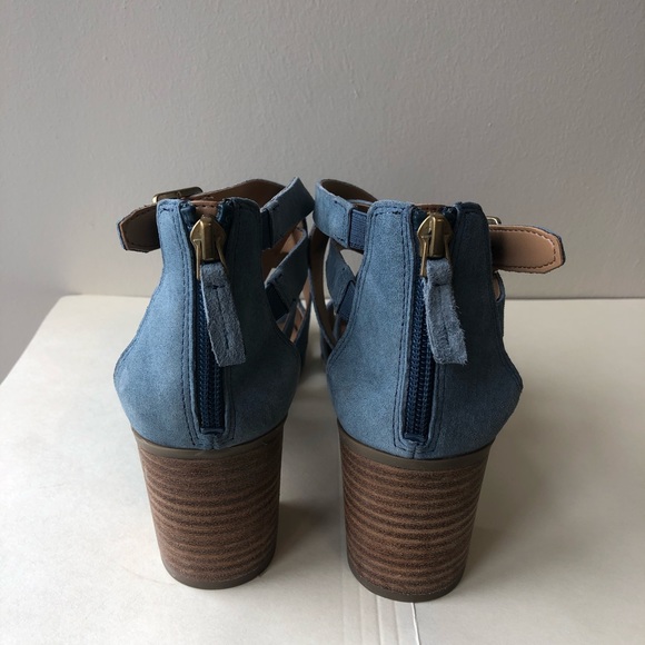 Franco Sarto Blue Suede Strappy Sandals - Picture 3 of 8